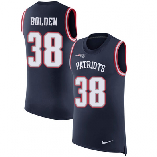 Men's Nike New England Patriots 38 Brandon Bolden Limited Navy Blue Rush Player Name & Number Tank Top NFL Jersey