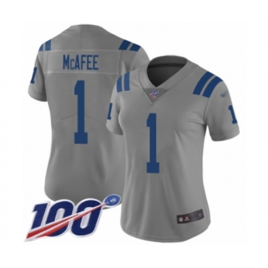 Women's Indianapolis Colts 1 Pat McAfee Limited Gray Inverted Legend 100th Season Football Jersey