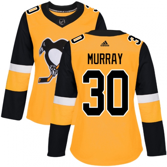 Women's Adidas Pittsburgh Penguins 30 Matt Murray Authentic Gold Alternate NHL Jersey