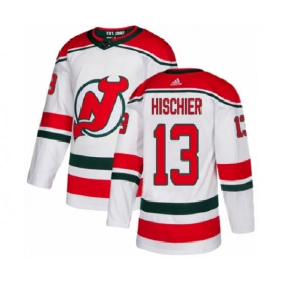 Youth Adidas New Jersey Devils 13 Nico Hischier Authentic White Alternate NHL Jersey
