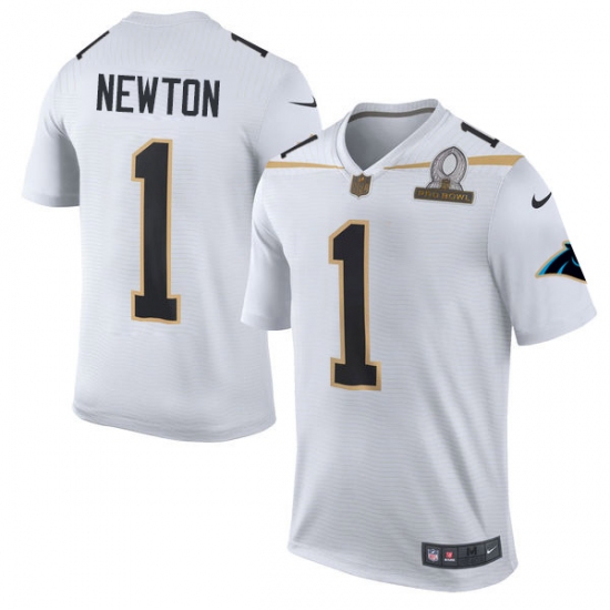 Men's Nike Carolina Panthers 1 Cam Newton Elite White Team Rice 2016 Pro Bowl NFL Jersey