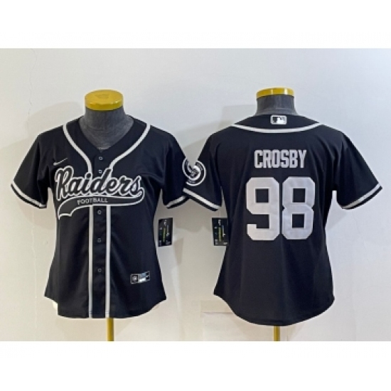Women's Las Vegas Raiders 98 Maxx Crosby Black With Patch Cool Base Stitched Baseball Jersey