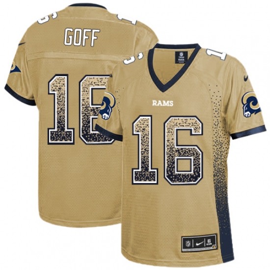 Women's Nike Los Angeles Rams 16 Jared Goff Elite Gold Drift Fashion NFL Jersey