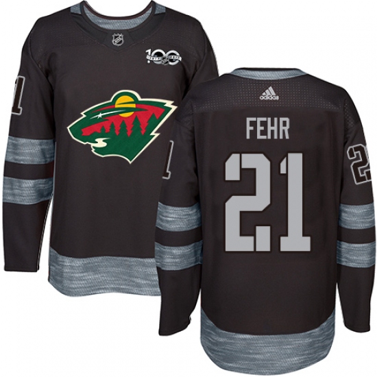 Men's Adidas Minnesota Wild 21 Eric Fehr Authentic Black 1917-2017 100th Anniversary NHL Jersey