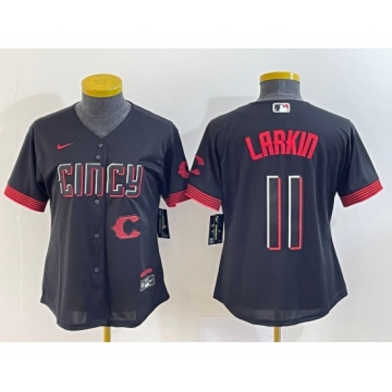 Youth Cincinnati Reds 11 Barry Larkin Black 2023 City Connect Cool Base Stitched Jersey1