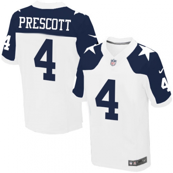 Men's Nike Dallas Cowboys 4 Dak Prescott Elite White Throwback Alternate NFL Jersey