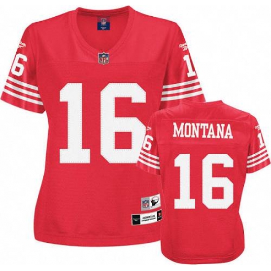 Reebok San Francisco 49ers 16 Joe Montana Red Women's Throwback Team Color Premier EQT NFL Jersey