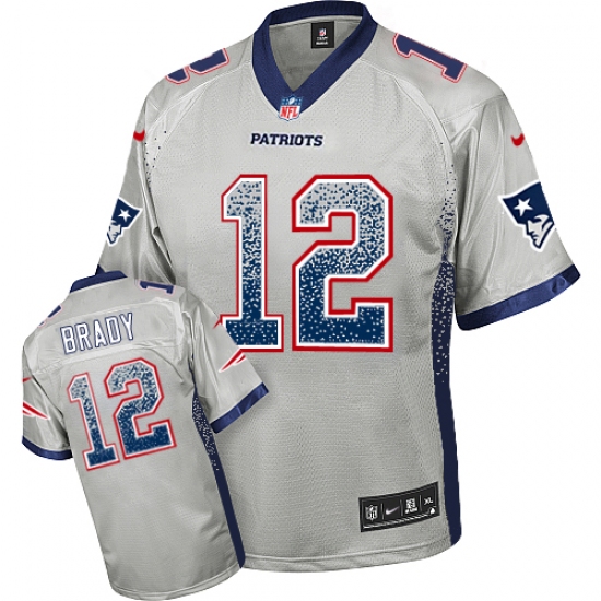 Men's Nike New England Patriots 12 Tom Brady Elite Grey Drift Fashion NFL Jersey