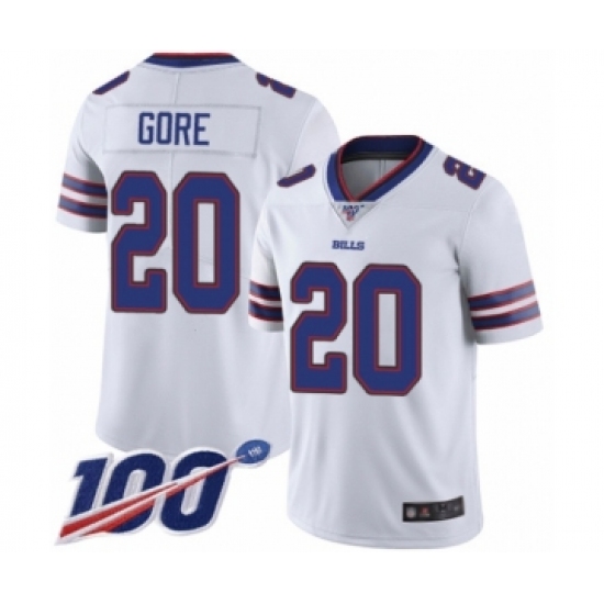 Men's Buffalo Bills 20 Frank Gore White Vapor Untouchable Limited Player 100th Season Football Jersey