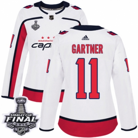 Women's Adidas Washington Capitals 11 Mike Gartner Authentic White Away 2018 Stanley Cup Final NHL Jersey