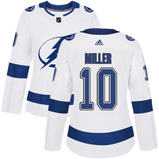 Women's Adidas Tampa Bay Lightning 10 J.T. Miller Authentic White Away NHL Jersey