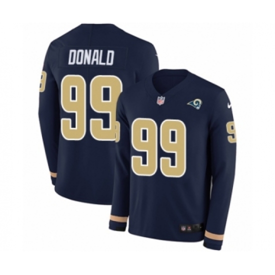 Men's Nike Los Angeles Rams 99 Aaron Donald Limited Navy Blue Therma Long Sleeve NFL Jersey