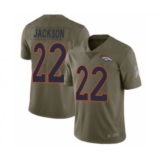 Men's Denver Broncos 22 Kareem Jackson Limited Olive 2017 Salute to Service Football Jersey