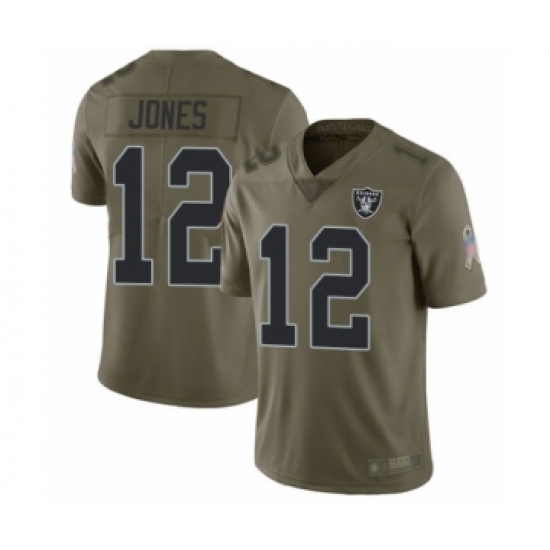 Men's Oakland Raiders 12 Zay Jones Limited Olive 2017 Salute to Service Football Jersey