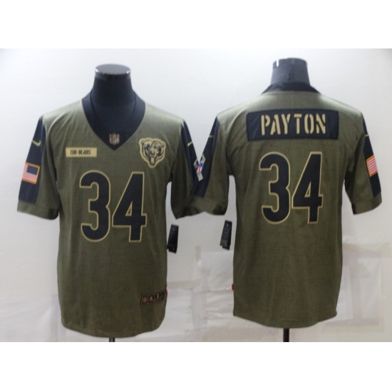 Men's Chicago Bears 34 Walter Payton Nike Olive 2021 Salute To Service Limited Player Jersey