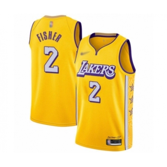 Men's Los Angeles Lakers 2 Derek Fisher Swingman Gold 2019-20 City Edition Basketball Jersey