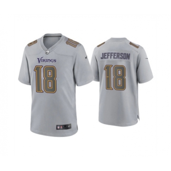 Men's Minnesota Vikings 18 Justin Jefferson Gray Atmosphere Fashion Stitched Game Jersey