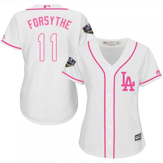 Women's Majestic Los Angeles Dodgers 11 Logan Forsythe Authentic White Fashion Cool Base 2018 World Series MLB Jersey