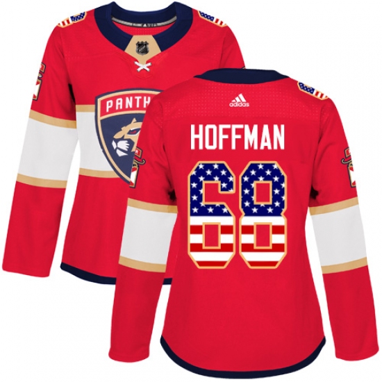 Women's Adidas Florida Panthers 68 Mike Hoffman Authentic Red USA Flag Fashion NHL Jersey