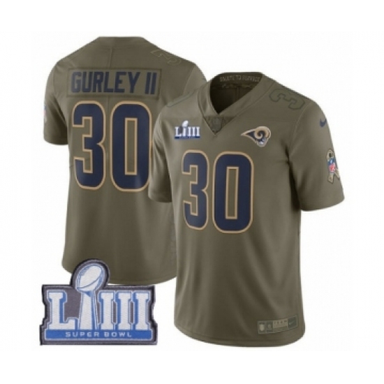 Youth Nike Los Angeles Rams 30 Todd Gurley Limited Olive 2017 Salute to Service Super Bowl LIII Bound NFL Jersey