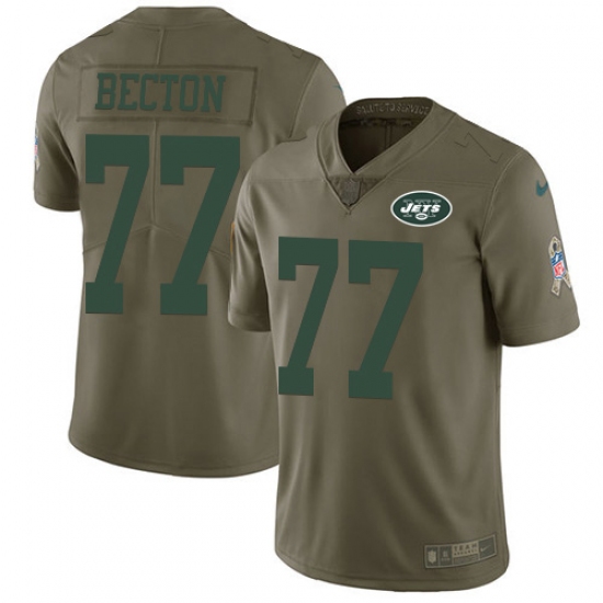 Men's New York Jets 77 Mekhi Becton Olive Stitched Limited 2017 Salute To Service Jersey