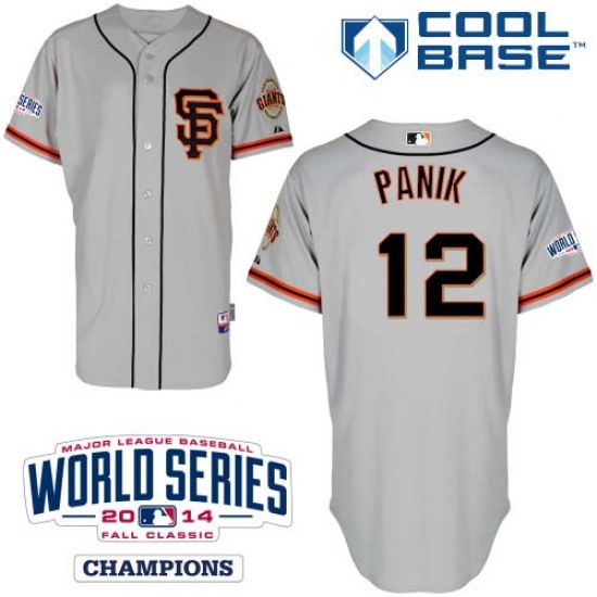 Men's Majestic San Francisco Giants 12 Joe Panik Authentic Grey Road 2 Cool Base w/2014 World Series Patch MLB Jersey