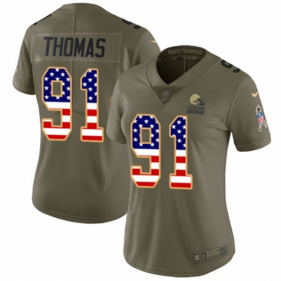 Women's Nike Cleveland Browns 91 Chad Thomas Limited Olive/USA Flag 2017 Salute to Service NFL Jersey