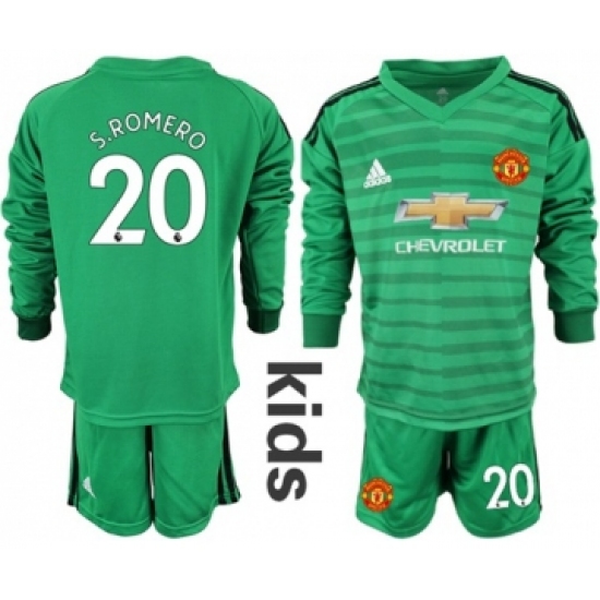 Manchester United 20 S.Romero Green Goalkeeper Long Sleeves Kid Soccer Club Jersey