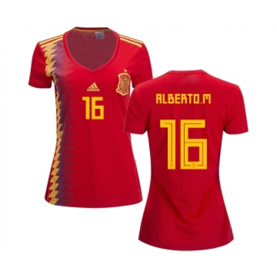 Women's Spain 16 Alberto M. Red Home Soccer Country Jersey