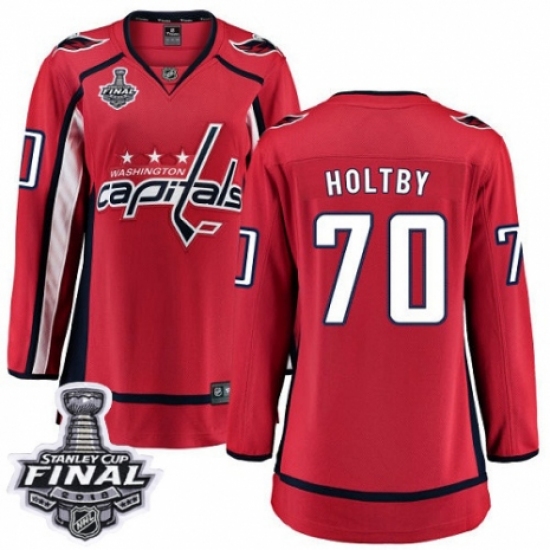 Women's Washington Capitals 70 Braden Holtby Fanatics Branded Red Home Breakaway 2018 Stanley Cup Final NHL Jersey