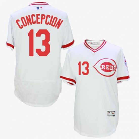 Men's Majestic Cincinnati Reds 13 Dave Concepcion White Flexbase Authentic Collection Cooperstown MLB Jersey