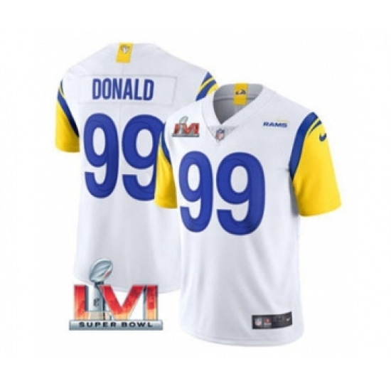Men's Los Angeles Rams 99 Aaron Donald White 2022 Super Bowl LVI Vapor Limited Stitched Jersey
