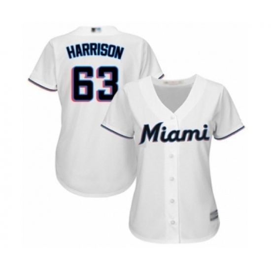 Women's Miami Marlins 63 Monte Harrison Authentic White Home Cool Base Baseball Player Jersey
