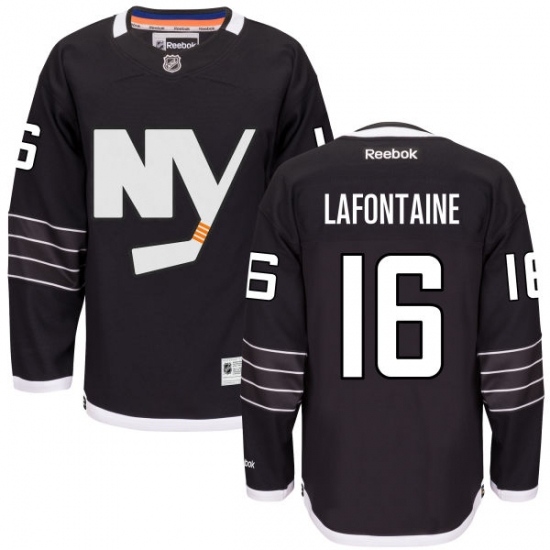 Men's Reebok New York Islanders 16 Pat LaFontaine Authentic Black Third NHL Jersey
