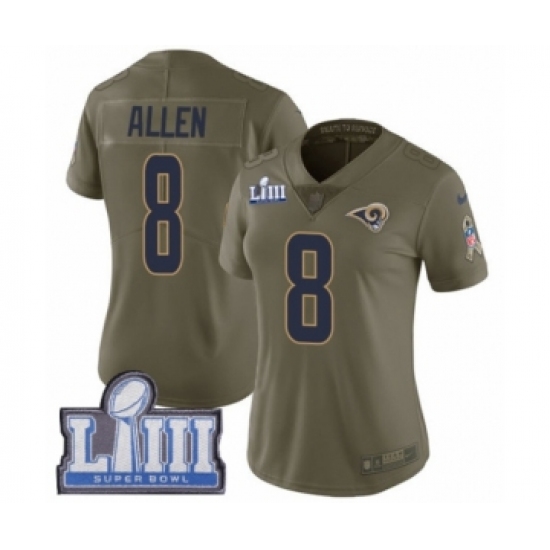 Women's Nike Los Angeles Rams 8 Brandon Allen Limited Olive 2017 Salute to Service Super Bowl LIII Bound NFL Jersey