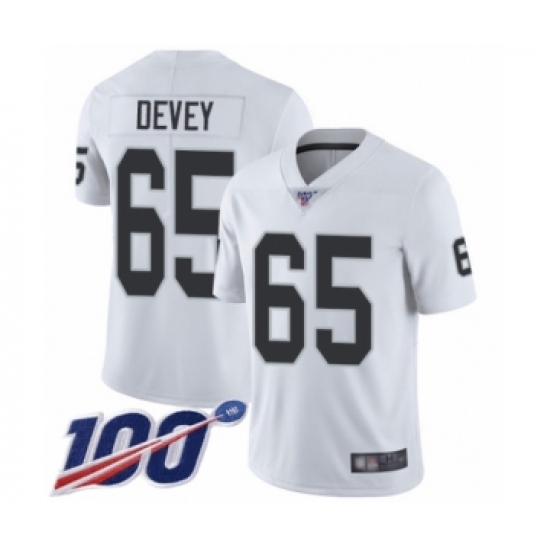 Youth Oakland Raiders 65 Jordan Devey White Vapor Untouchable Limited Player 100th Season Football Jersey
