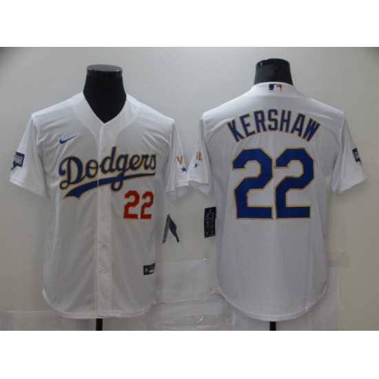 Men's Nike Los Angeles Dodgers 22 Clayton Kershaw White Champions Jersey