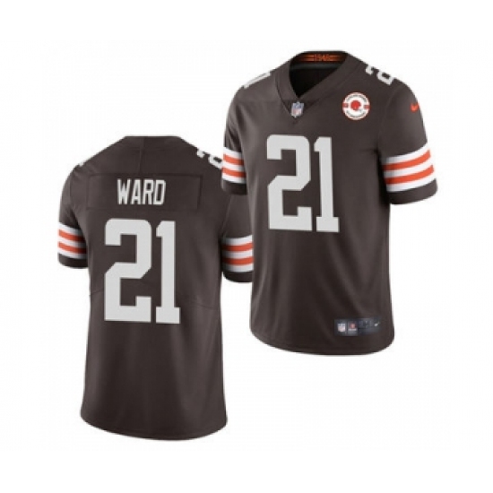 Men's Cleveland Browns 21 Denzel Ward 2021 Brown 75th Anniversary Patch Vapor Untouchable Limited Jersey