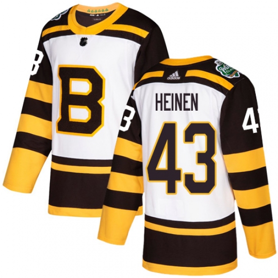 Men's Adidas Boston Bruins 43 Danton Heinen Authentic White 2019 Winter Classic NHL Jersey