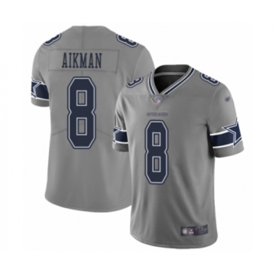 Youth Dallas Cowboys 8 Troy Aikman Limited Gray Inverted Legend Football Jersey
