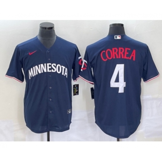 Men's Minnesota Twins 4 Carlos Correa 2023 Navy Blue Cool Base Stitched Jersey