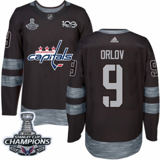 Men's Adidas Washington Capitals 9 Dmitry Orlov Authentic Black 1917-2017 100th Anniversary 2018 Stanley Cup Final Champions NHL Jersey