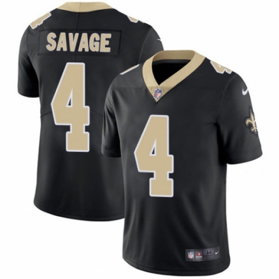 Youth Nike New Orleans Saints 4 Tom Savage Black Team Color Vapor Untouchable Limited Player NFL Jersey