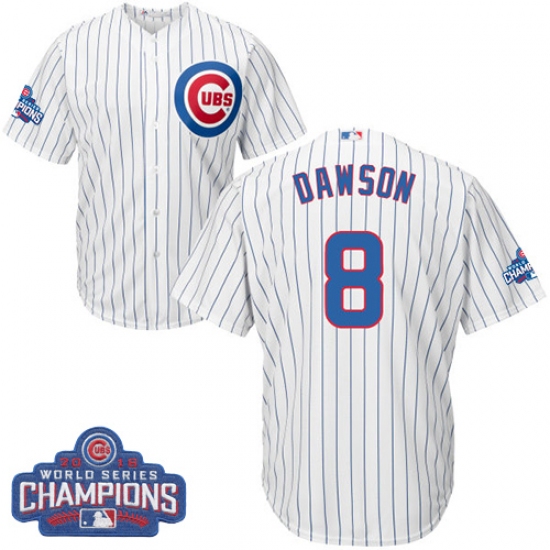 Youth Majestic Chicago Cubs 8 Andre Dawson Authentic White Home 2016 World Series Champions Cool Base MLB Jersey