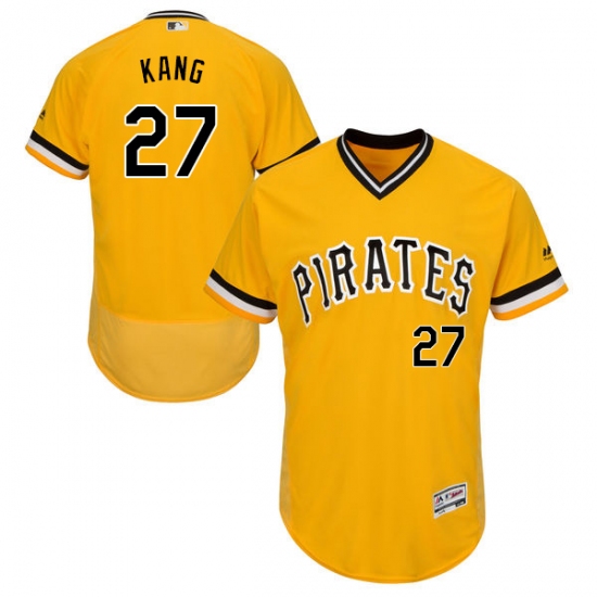 Men's Majestic Pittsburgh Pirates 27 Jung-ho Kang Gold Alternate Flex Base Authentic Collection MLB Jersey