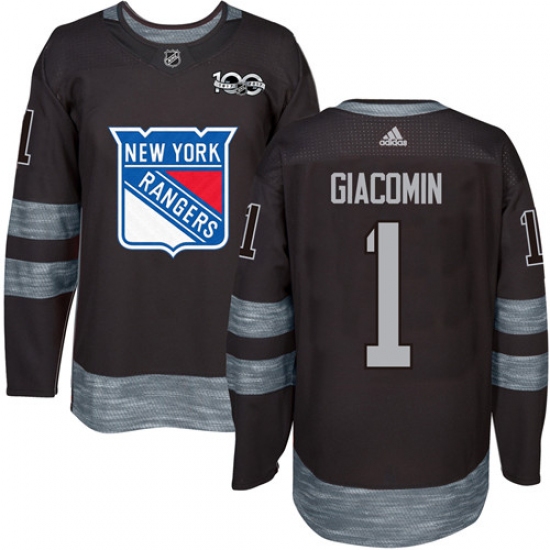Men's Adidas New York Rangers 1 Eddie Giacomin Authentic Black 1917-2017 100th Anniversary NHL Jersey