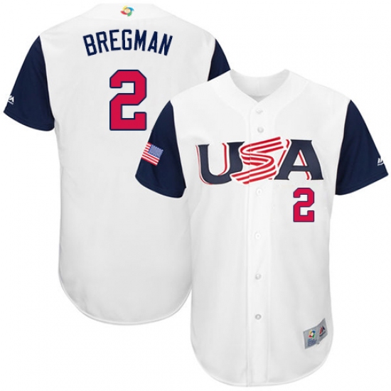 Men's USA Baseball Majestic 2 Alex Bregman White 2017 World Baseball Classic Authentic Team Jersey