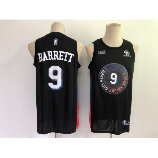 Men's New York Knicks 9 RJ Barrett Black Nike City Player Jersey