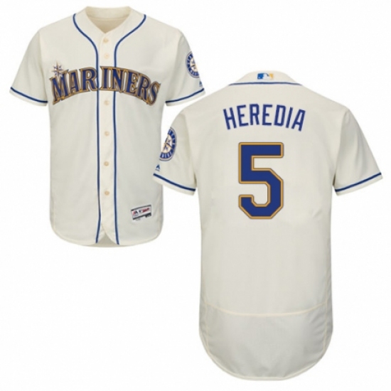 Men's Majestic Seattle Mariners 5 Guillermo Heredia Cream Alternate Flex Base Authentic Collection MLB Jersey