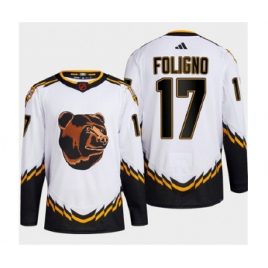Men's Boston Bruins 17 Nick Foligno White 2022-23 Reverse Retro Stitched Jersey